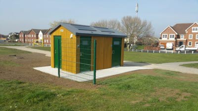 Solar-powered toilet house