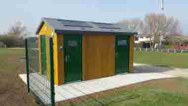 Solar-powered toilet house